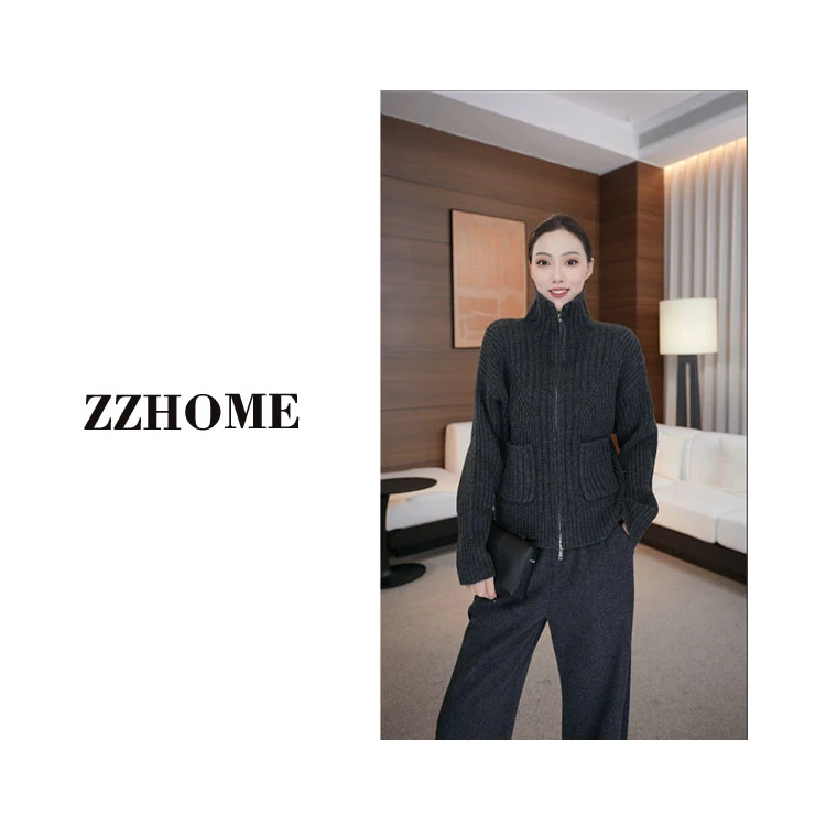 【ZOZO HOME】银河1OO绵羊毛重磅粗针双拉链针织开衫q170339p
