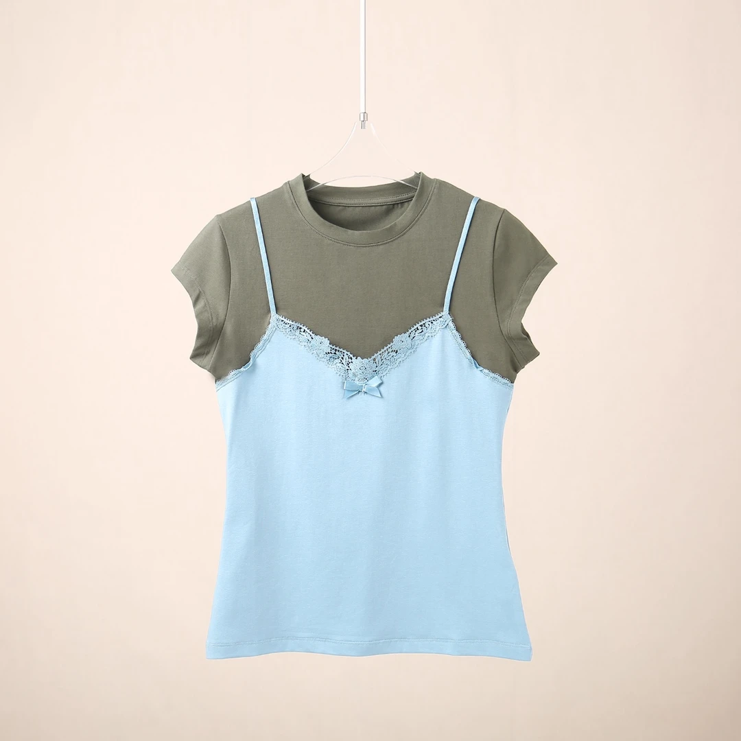 【1566】假两件T恤女