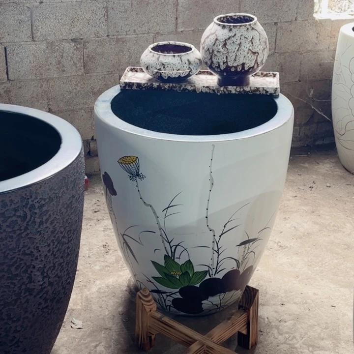 墨***黑景德镇陶瓷鱼缸艺术直径62厘米高65厘米