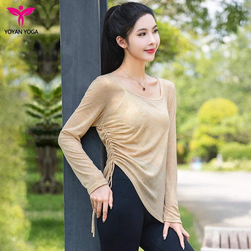 悠妍薄款方领长袖瑜伽服上衣罩衫24530显瘦运动健身时尚打底修身