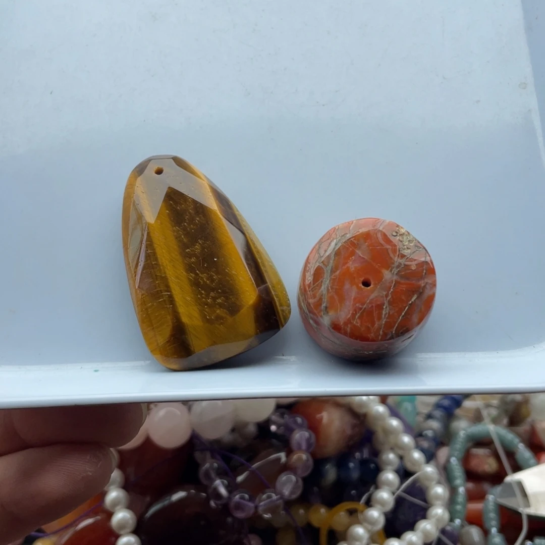 玛瑙/玉髓合金珠宝半成品打包一个虎眼吊坠➕战国红墩墩珠