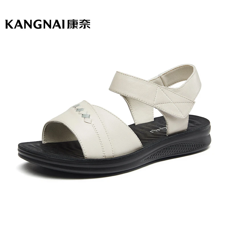 Kangnai/康奈34124专柜正品夏季牛皮平底百搭真皮时尚妈妈女凉鞋