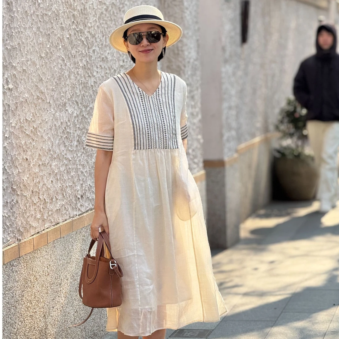 （YY推荐）素雪  显瘦时尚夏季宽松中长款春夏新款设计师款长裙