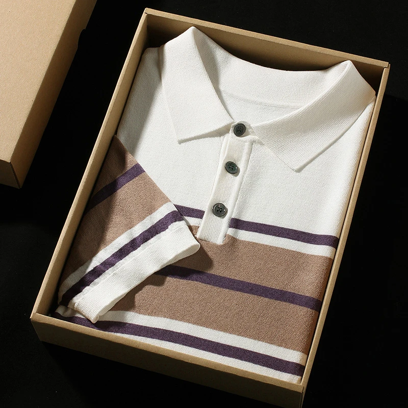 标准商务休闲条纹夏季短袖Polo衫上衣轻奢商务休闲撞色修身