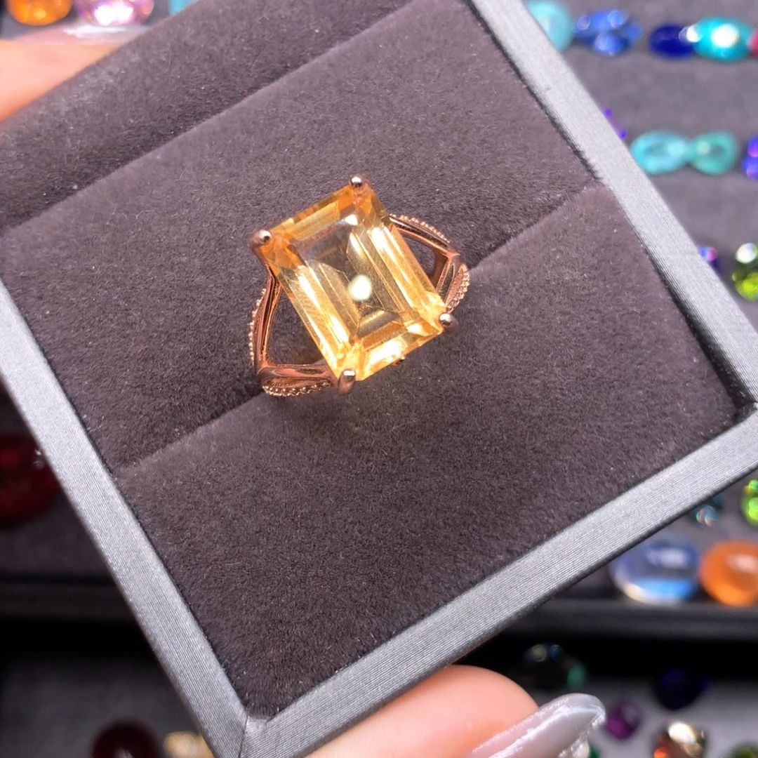 黄晶戒指银S925镶嵌黄水晶