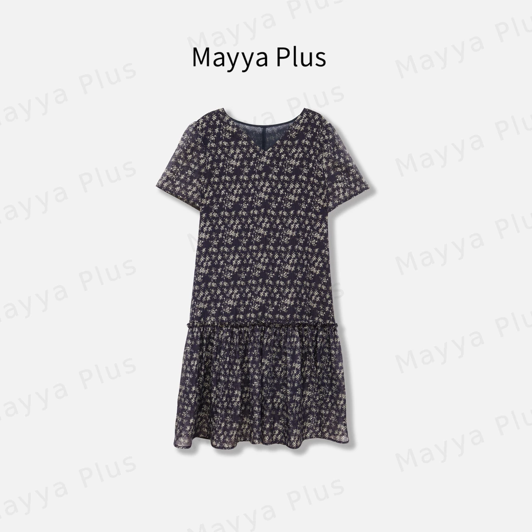 【蔓影】Mayya Plus麦芽定制v领碎花连衣裙休闲百搭女长裙32527066