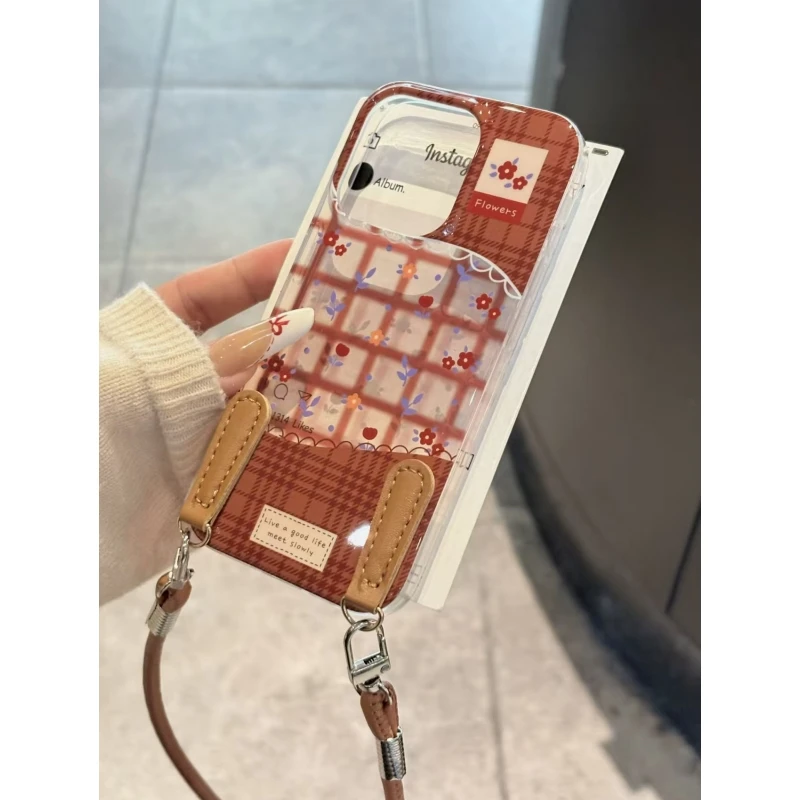 Lucky棕色格子小碎花适用iPhone16高透手机壳华为vivo小米oppo套