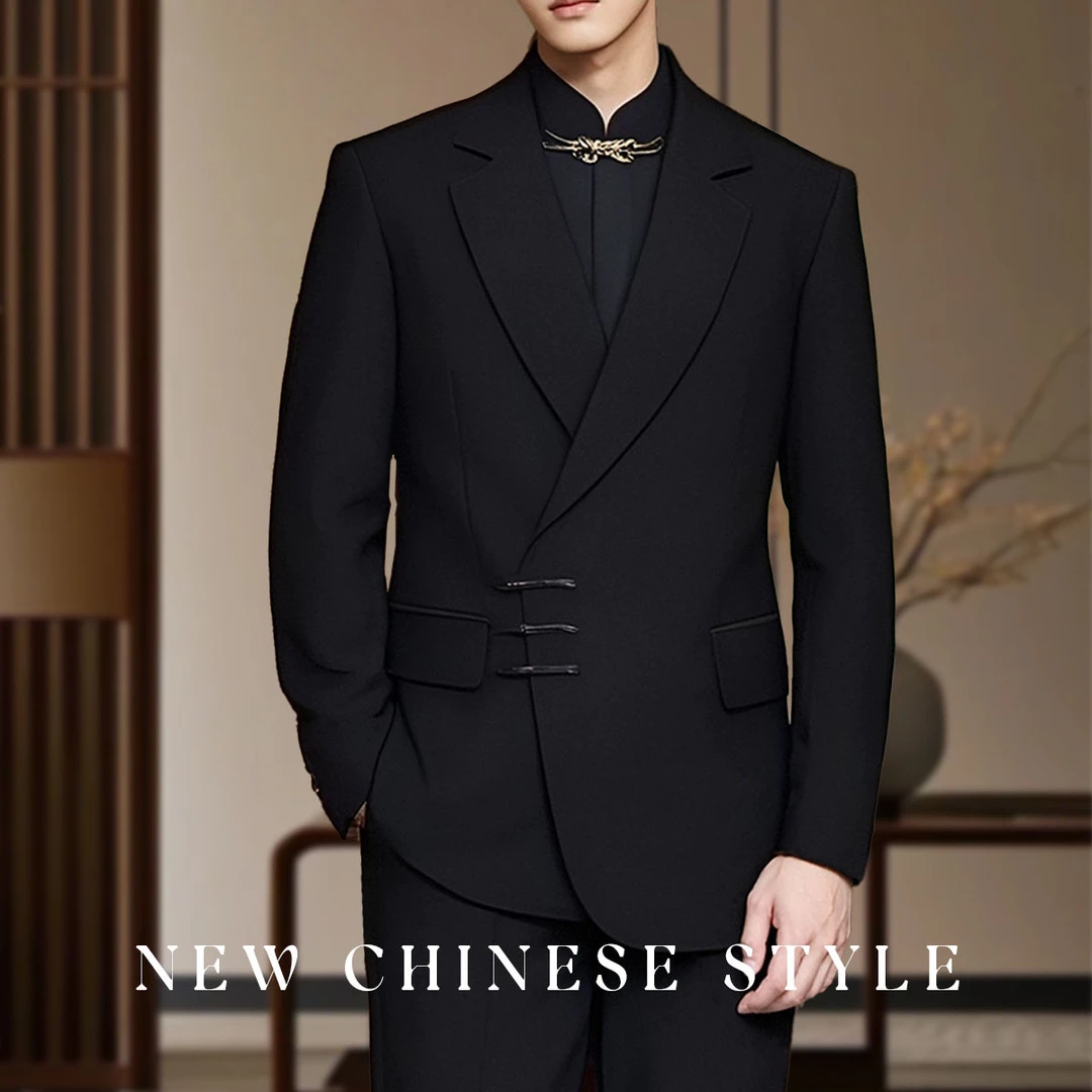 国风新中式西服套装男中山装立领痞帅高级感结婚新郎婚礼订婚西装