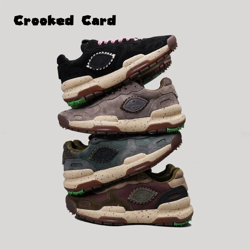 CROOKED CARD烟灰葡萄紫复古风系带厚底鞋 水洗慢跑运动休闲鞋