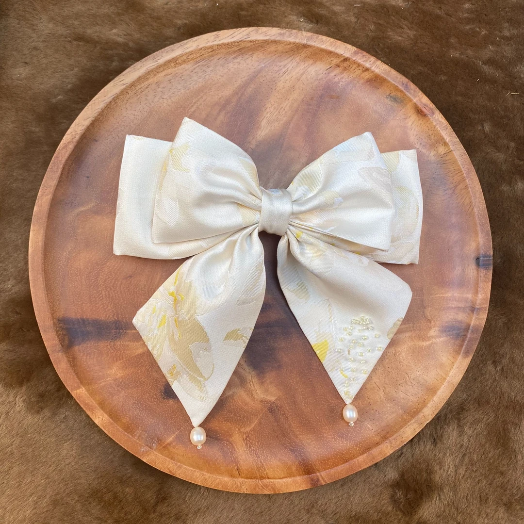 楷家百合蝴蝶结弹簧夹白色发卡发夹法式发饰网红气质头饰夹子