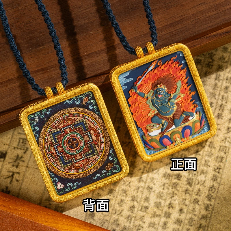 手绘唐卡黄铜唐卡项链