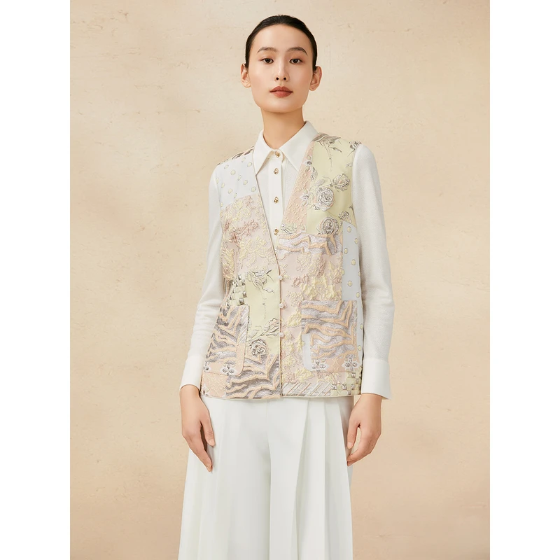 Song of Song歌中歌2025春鹅黄巴洛克时尚蚕丝内衬马甲5C65101016