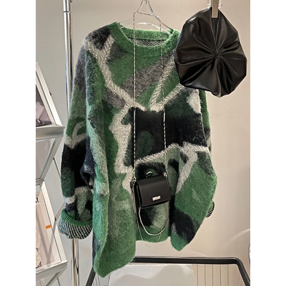 美貌色系！太好看了！针织衫女秋冬季设计感百搭洋气中长款宽松毛衣