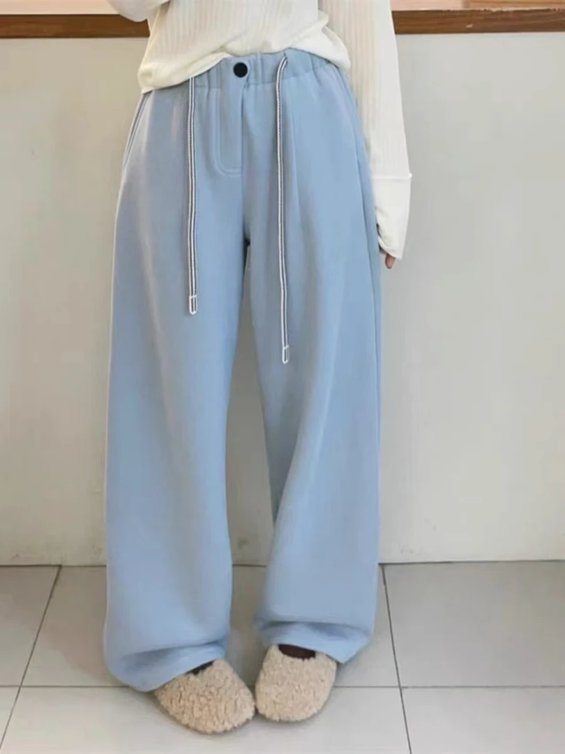 NO退NO换 韩系慵懒风高腰松紧编织绳加绒卫裤秋冬新运动休闲裤