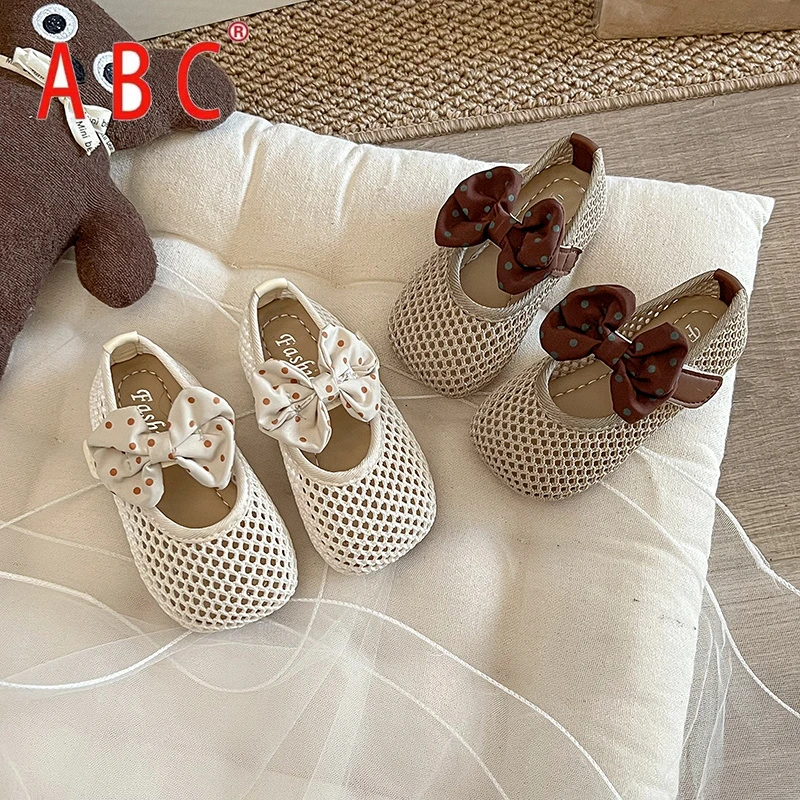 ABC女童凉鞋蝴蝶结2025夏季女宝宝公主风鞋子儿童单鞋网面鞋软底