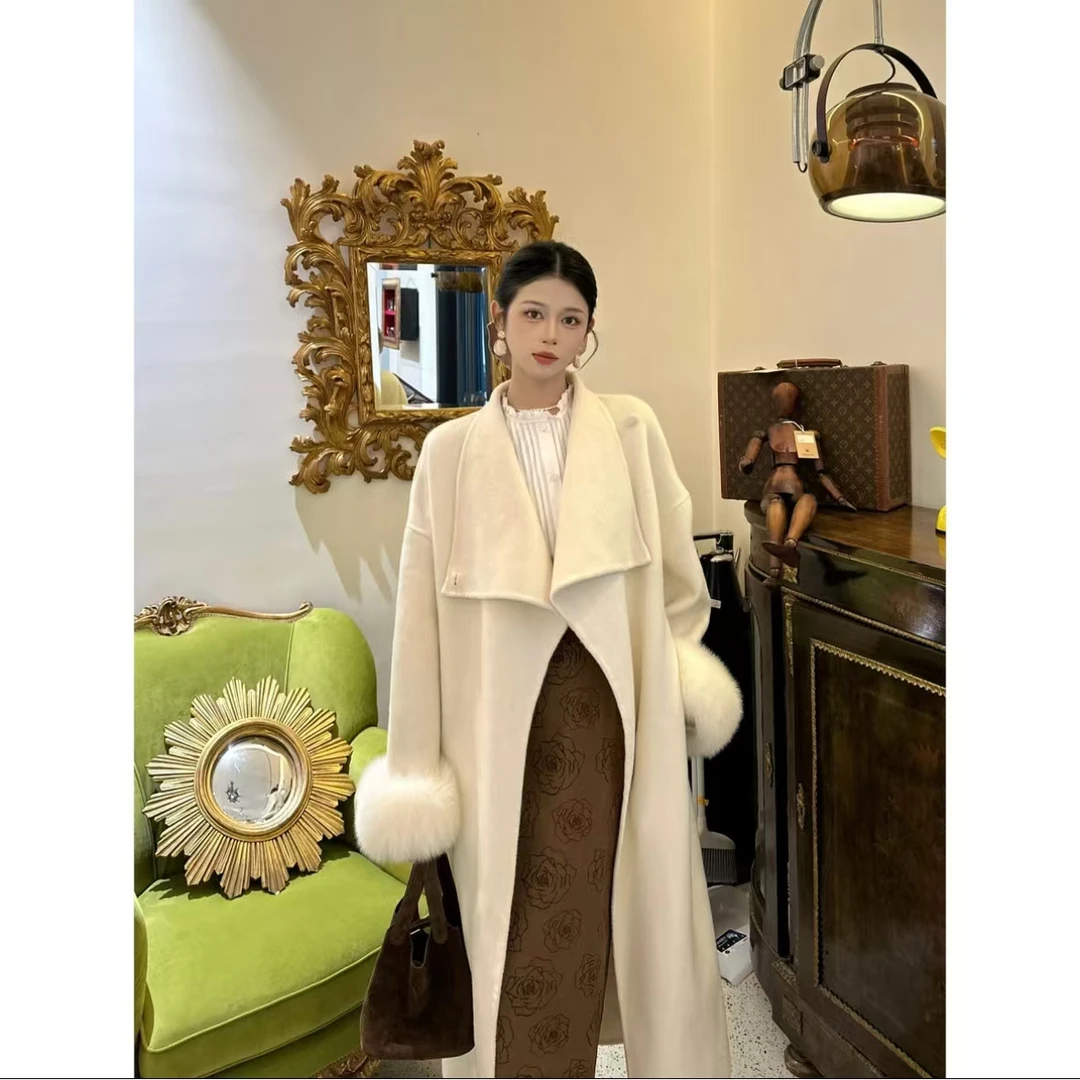 【薇哥内部自营】秋冬新款双面毛呢大衣长款系带高端外套1066