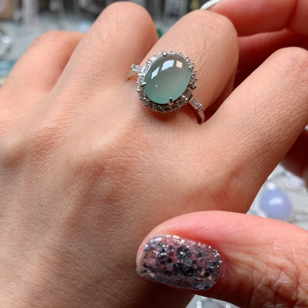 翡翠戒指银S925镶嵌戒指455