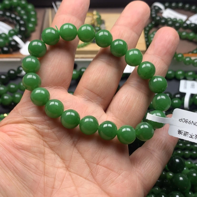 【闪购商品】未镶嵌手串和田玉（碧玉）苹果绿10m m