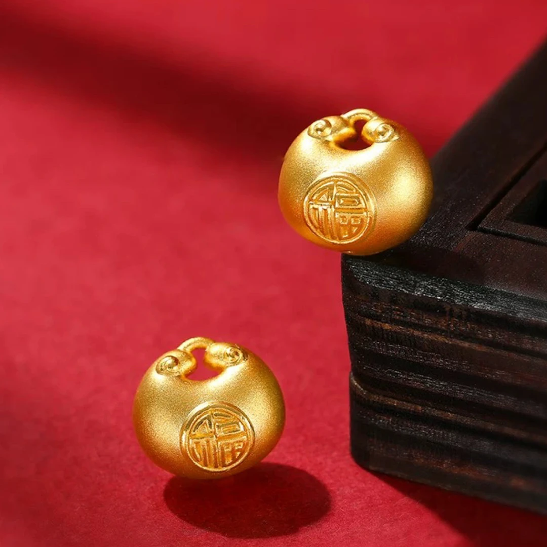 足金双面小胖福吊坠小金坨平安锁情人节礼物宝宝金饰（多样性发一）