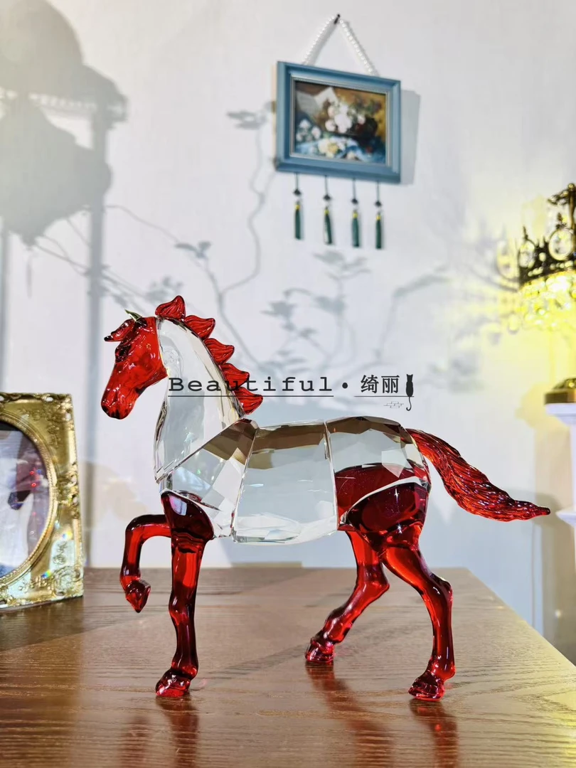 单只-轻奢水晶十二生肖红色马摆件家居装饰品桌面动物水晶摆件