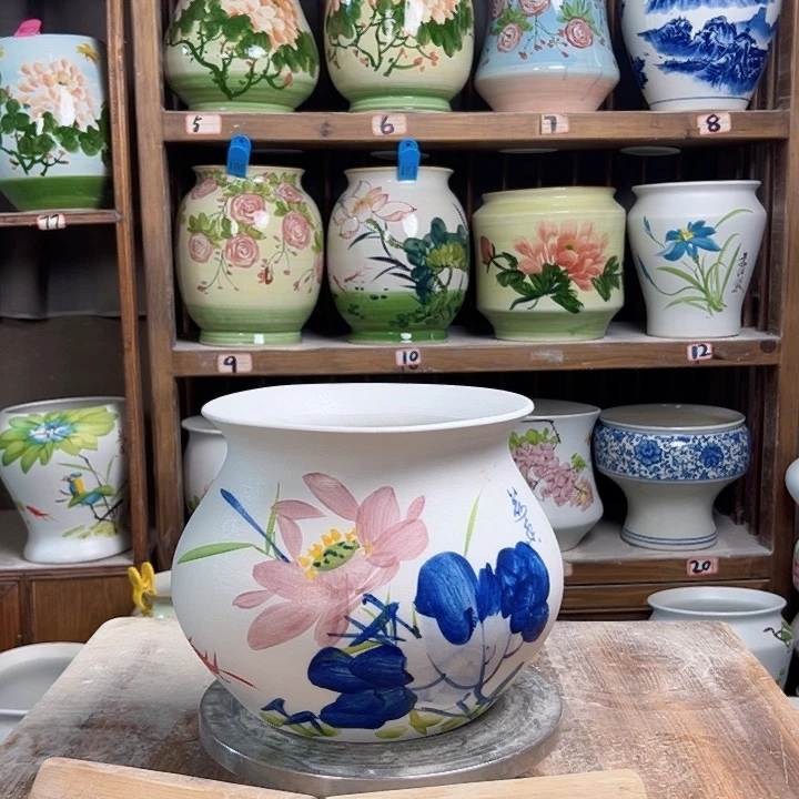 陶瓷钱袋子青花荷花新款新款新款陶瓷