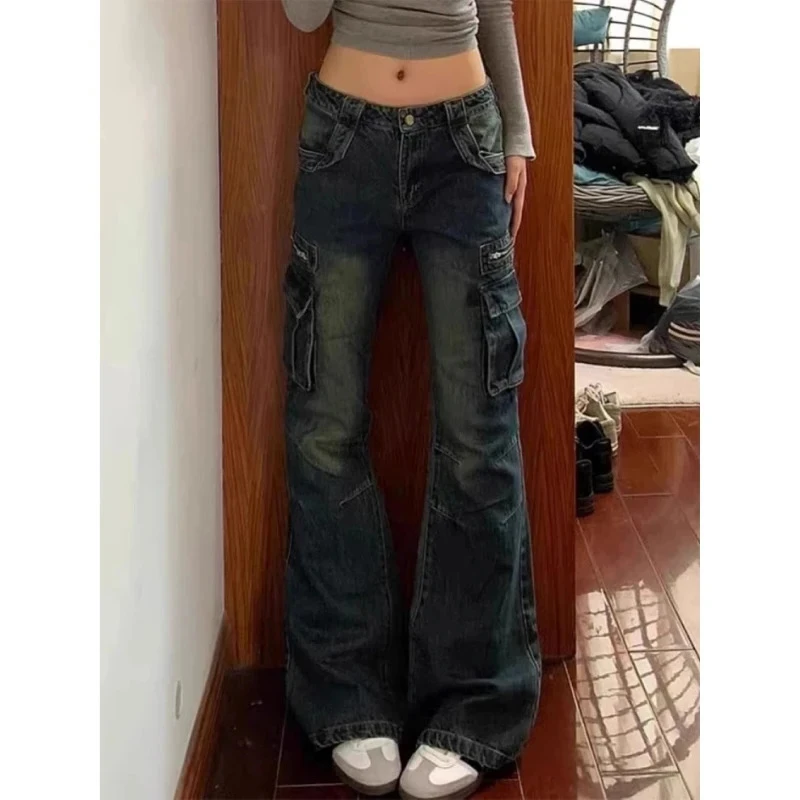 美式复古工装刀割设计感微喇牛仔裤女2025春季新款显瘦垂感拖地裤