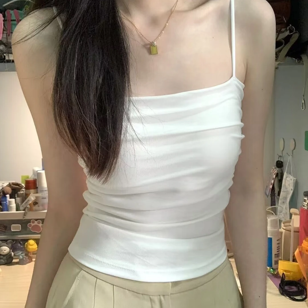 显瘦美背无袖白色打底上衣修身带垫春夏秋冬内搭吊带夏季背心外穿
