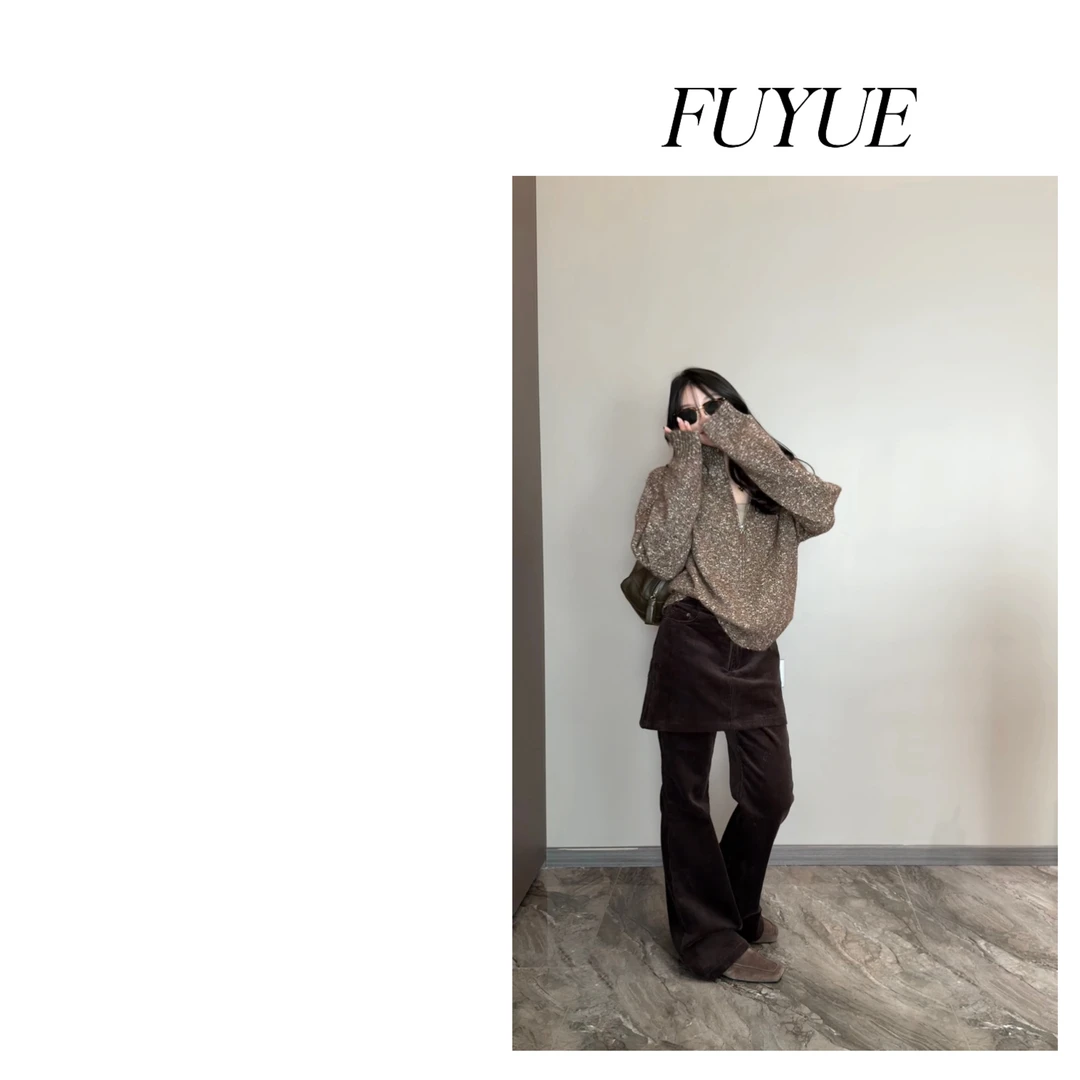 FUYUE赴约 品质咖色裤裙洋气直筒时尚休闲百搭秋季韩版