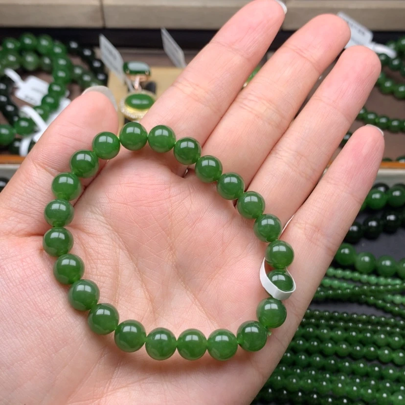 【闪购商品】未镶嵌手串和田玉（碧玉）8m辣绿无黑