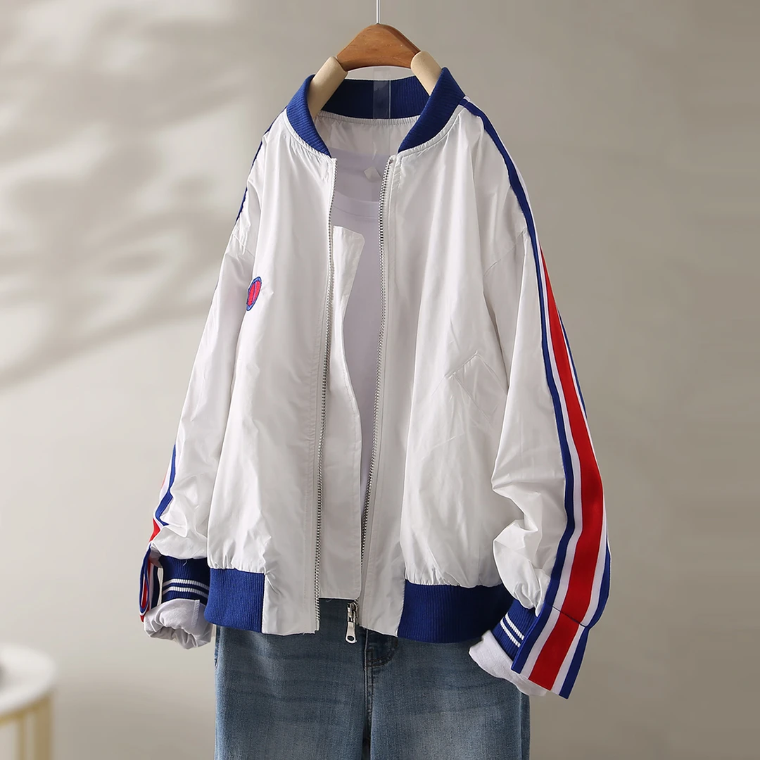 清 清 清」棒球领螺纹运动款式清爽干净女式外套L40310
