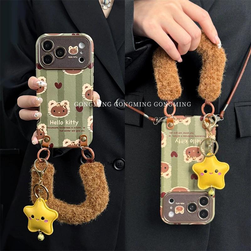 KT猫头帽电镀小羊皮壳适用iPhone苹果17手机壳16promax新款15高级