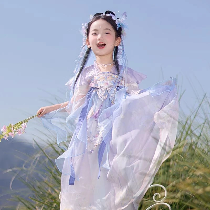 旗铂汉服女童新款夏儿童古风国风公主裙日常可穿超仙古装唐装