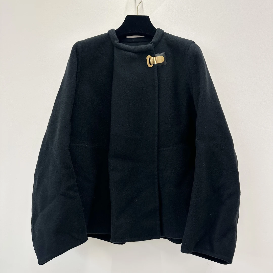 95新 Hermes/爱马仕 36码 藏蓝色 长袖 毛呢 外套