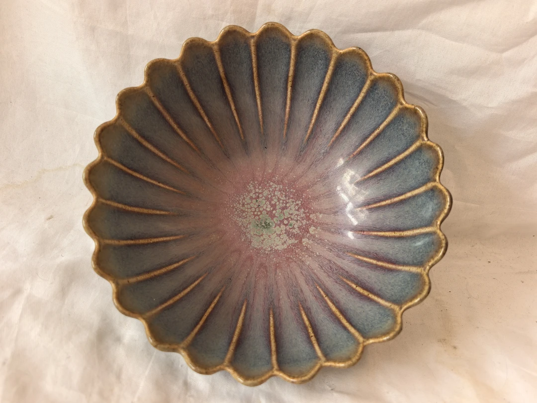 钧瓷莲瓣形厨房手工描金日式瓷碗复古式家用陶瓷餐具花边花瓣色釉