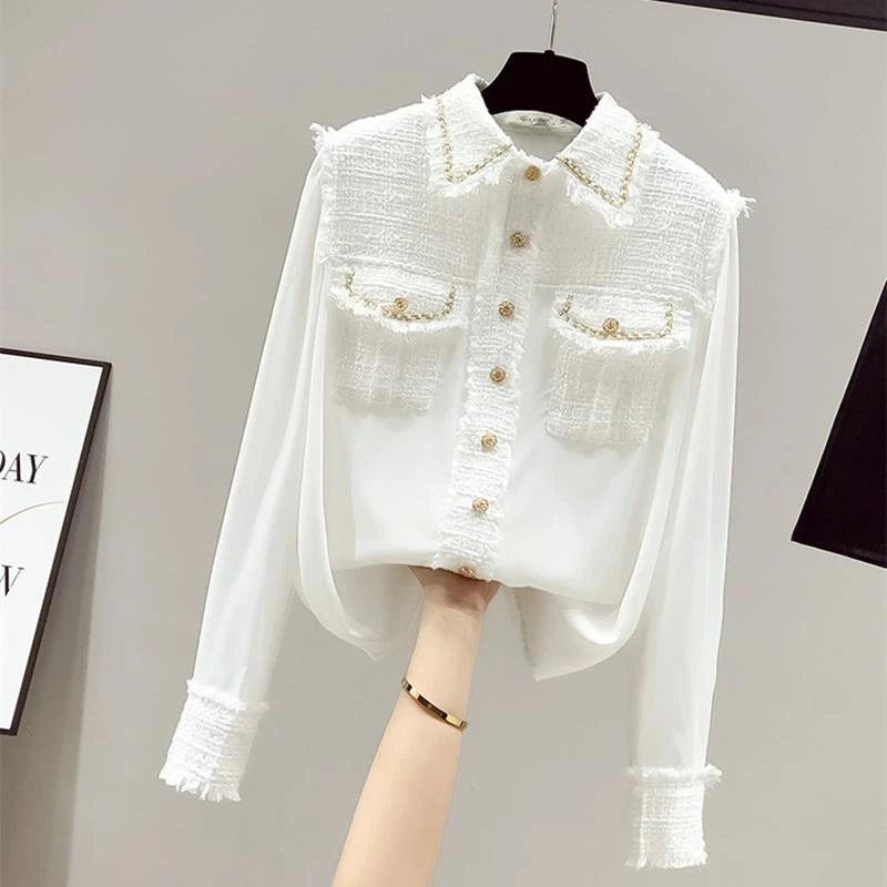 品牌折扣专柜撤柜春秋小香风长袖白衬衫女设计感独特别致上衣