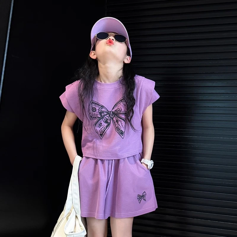 女孩夏装套装2025新款女童网红休闲短袖衣服女大童夏季短裤两件套