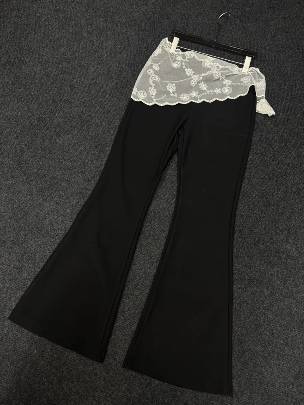 （大發）侧口袋+网纱时尚显瘦爆款微喇裤