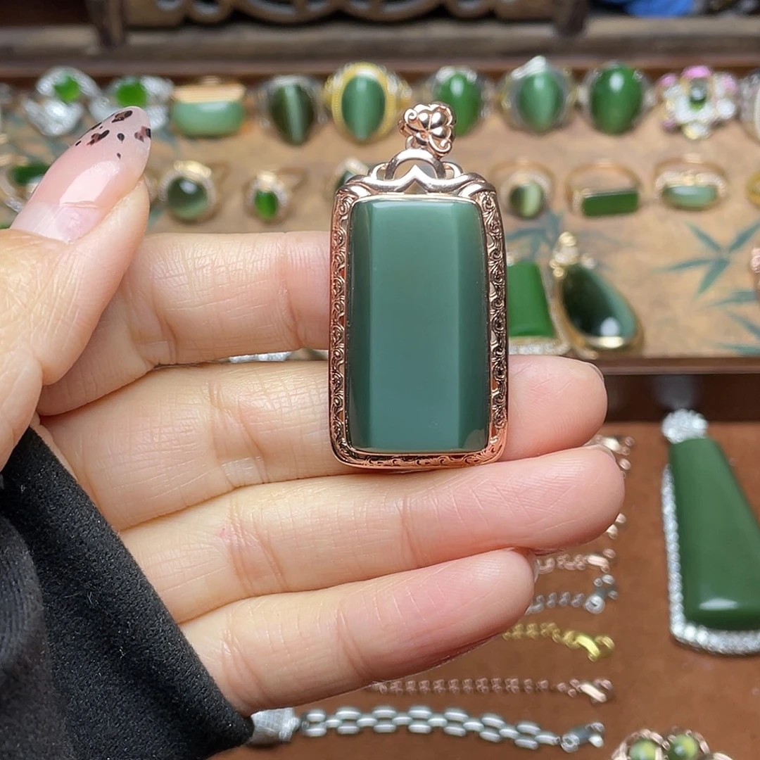 和田玉（碧玉）银S925镶嵌吊坠(赠链)