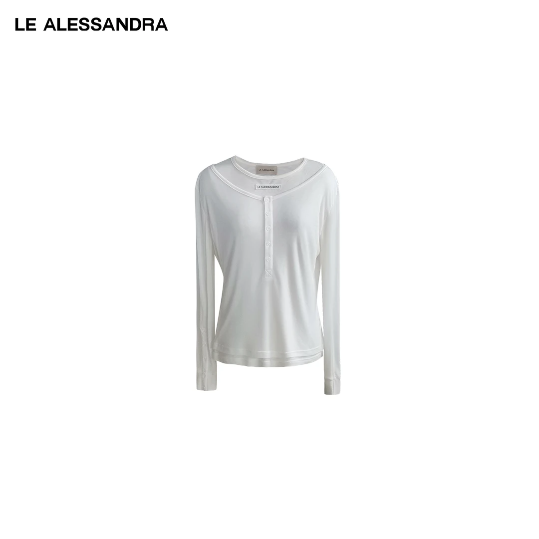 品牌直营 LE ALESSANDRA 双领亨利宽松羊毛长袖T恤