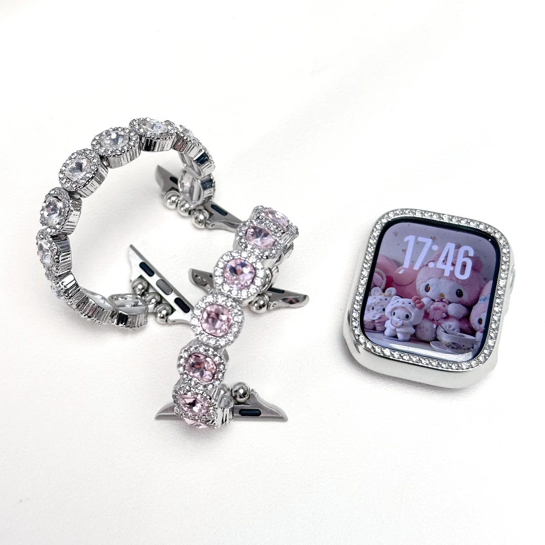 表带哥适用于iWatch11新款applewatchs9满钻宝石s8金属弹力绳表带