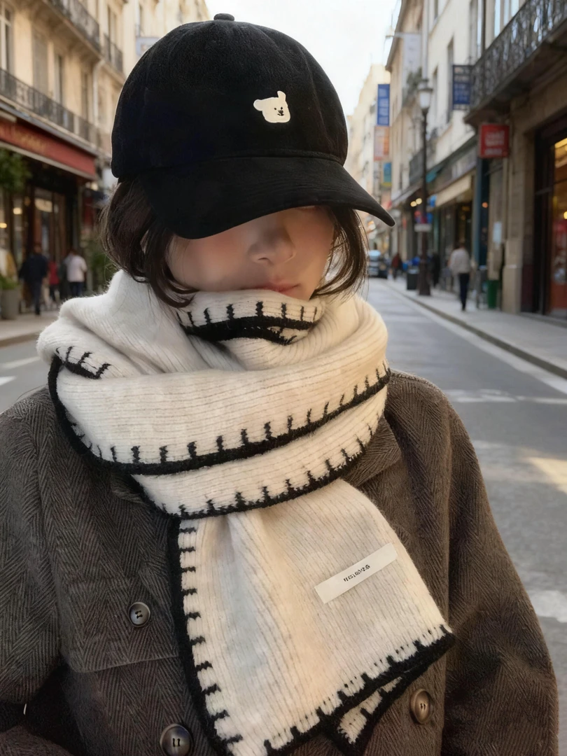 礼盒装羊毛混纺针织围巾女冬季新款韩系氛围感百搭保暖围脖送女友