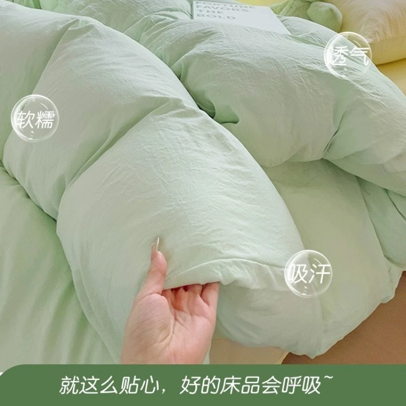 水洗棉三件套母婴级A类4件套被套小清新四件套宿舍床单水洗棉ins
