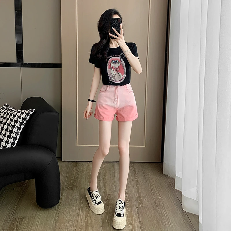 夏装搭配一整套韩系减龄时尚休闲炸街小个子牛仔短裤两件套装女