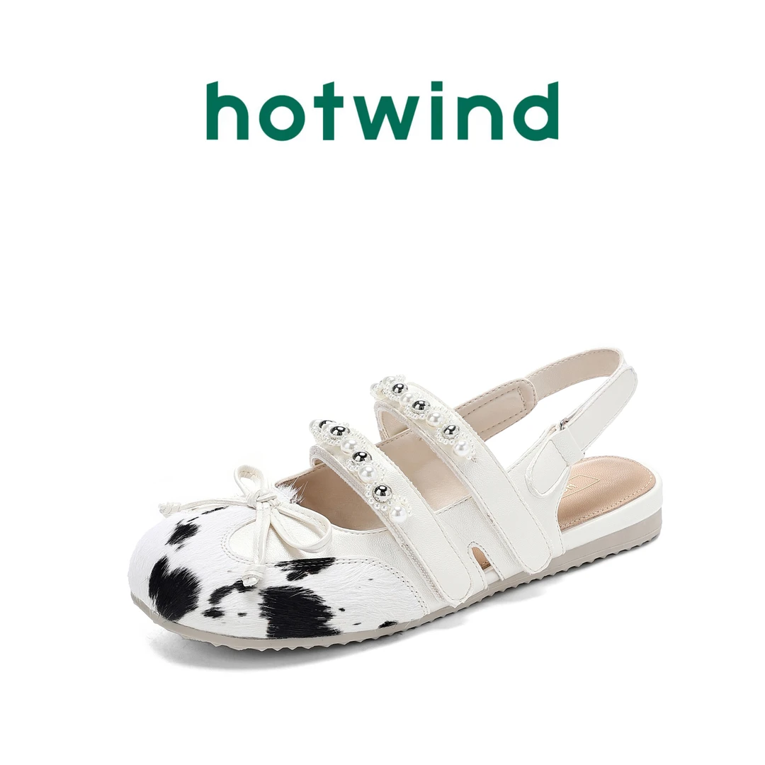 Hotwind/热风芭蕾风蝴蝶结凉鞋女2025夏季新款包头玛丽珍休闲鞋