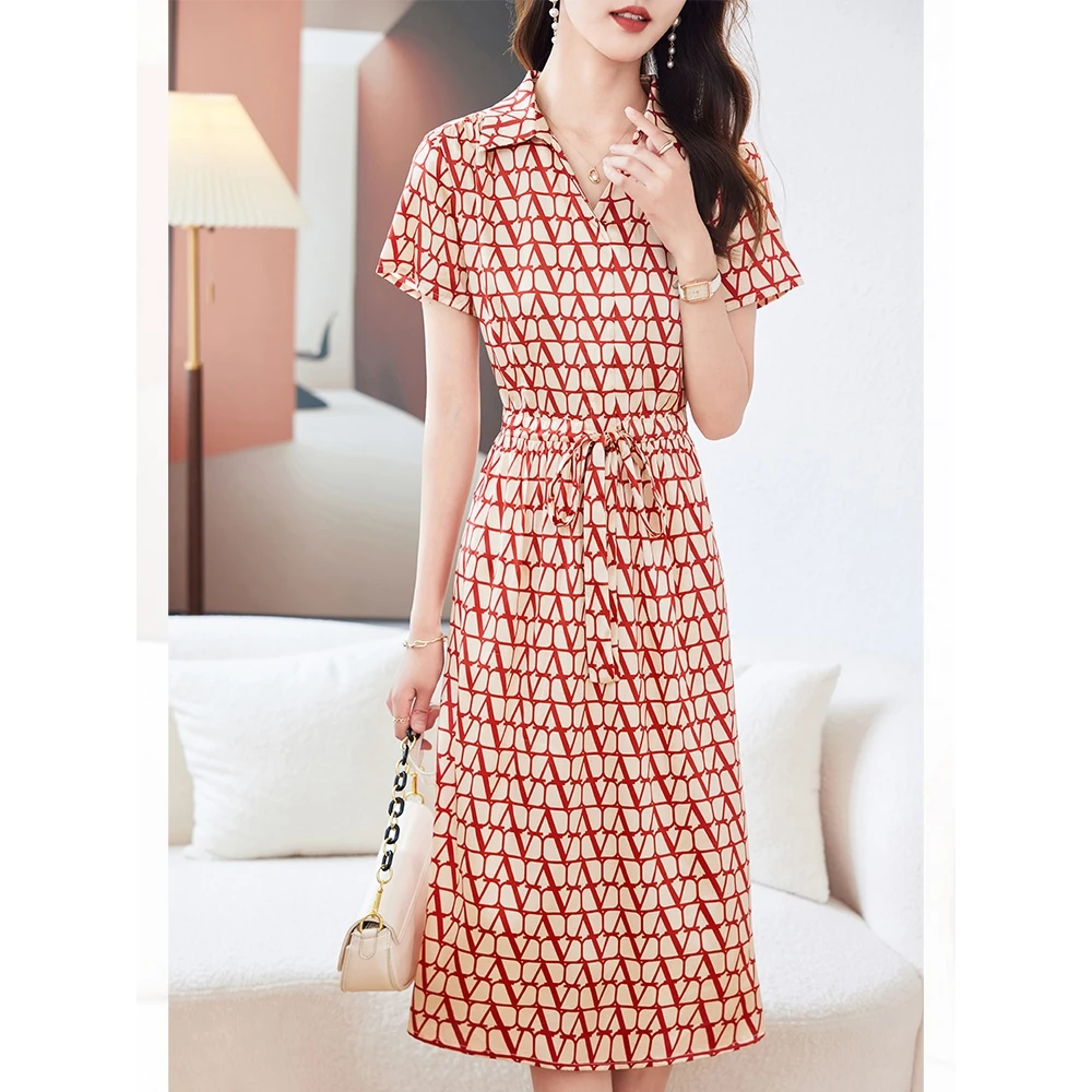 桑蚕丝连衣裙女夏季新款法式温柔收腰气质时尚穿搭显瘦真丝长裙子