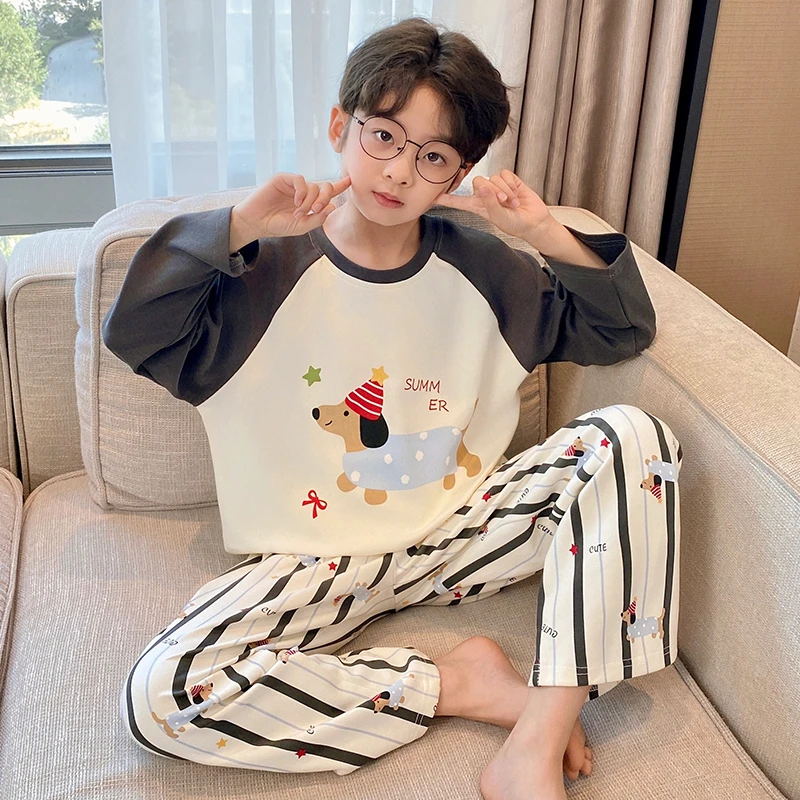 春秋季2025儿童睡衣男童纯棉长袖新款大童男孩休闲洋气家居服外穿