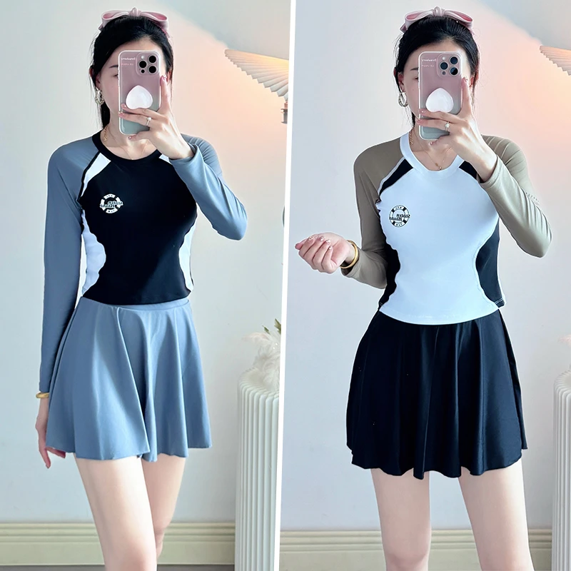 泳衣女2025新款分体显瘦遮肚游泳馆专用保守长袖防晒温泉女士泳装