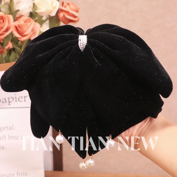 【奥黛丽赫本】A068秋冬款高级黑色丝绒蝴蝶结发夹细闪气质百搭