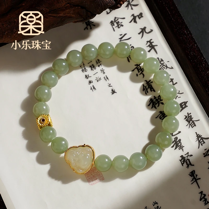 原创轻奢贵气天然和田玉佛公简约设计国风手链多样性发一-9794