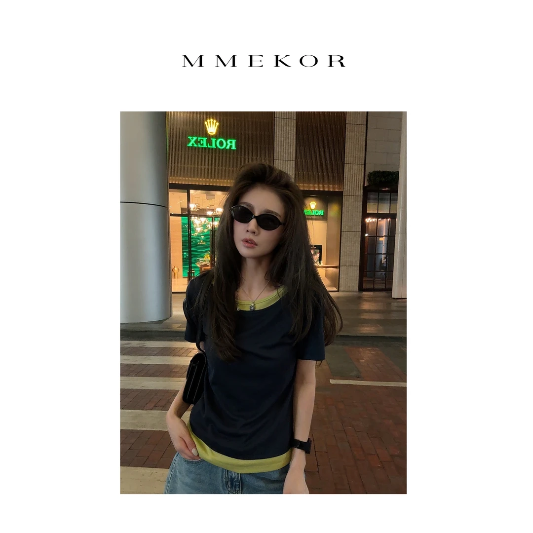 MMEKOR“电量光波”T恤 2025新款未来辣妹修身短袖 89895